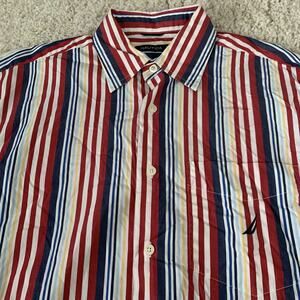 Nautica 80s Two-Ply Cotton Shirt Mens Size Medium Mens Bright Stripe Long Sleeve